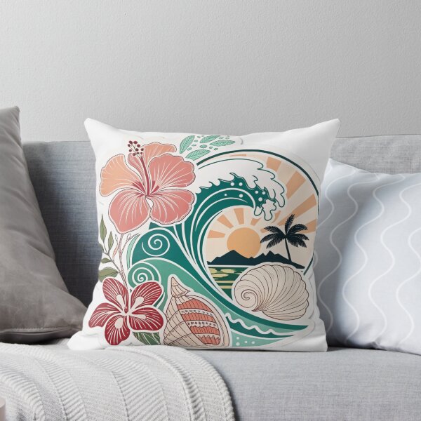 Item preview, Tropical Surf Wave Hibiscus Seashell Sticker designed and sold by KHCreative2025.