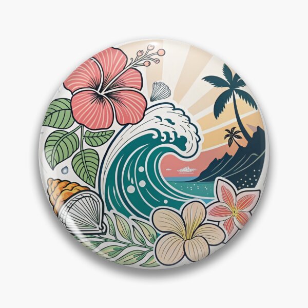 Item preview, Tropical Beach Wave Hibiscus Seashell Sticker designed and sold by KHCreative2025.