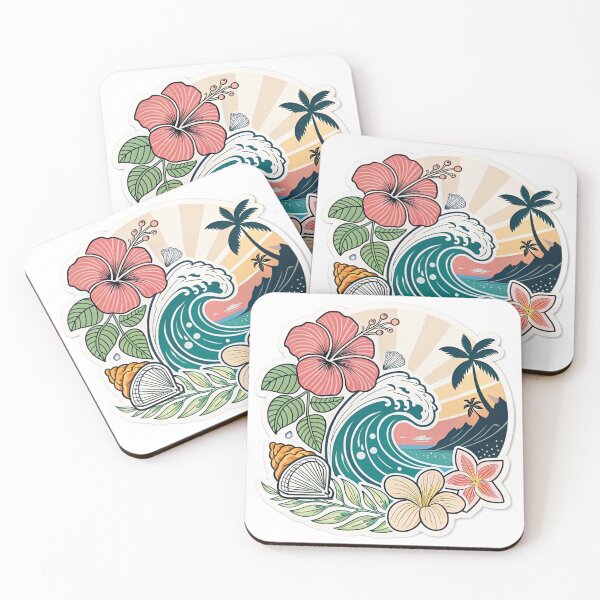 Item preview, Tropical Beach Wave Hibiscus Seashell Sticker designed and sold by KHCreative2025.