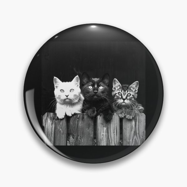 Item preview, Three Kittens on a Fence – Black and White Cat Portrait designed and sold by inkoutninja.