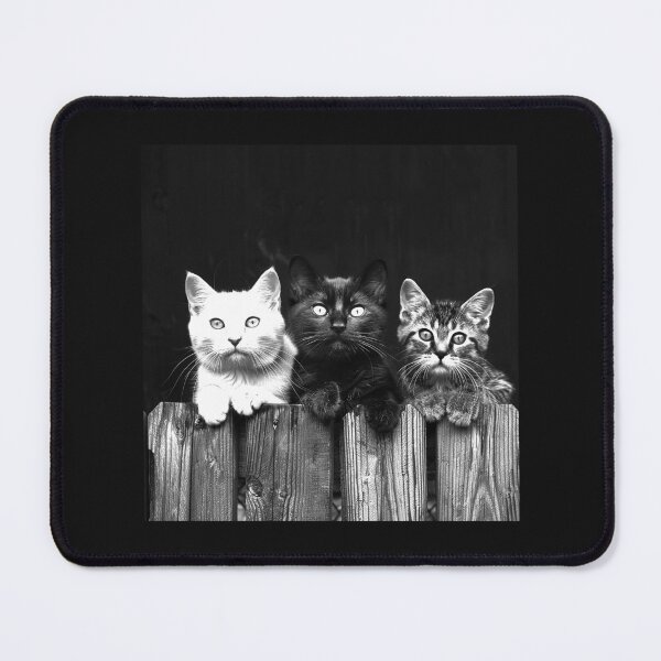 Item preview, Three Kittens on a Fence – Black and White Cat Portrait designed and sold by inkoutninja.