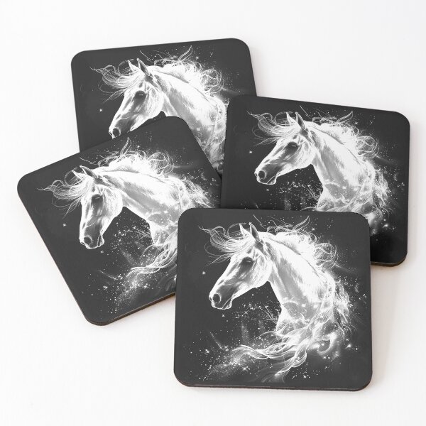 Aperçu de l'œuvre Cheval blanc céleste – Art fantastique magique en noir et blanc créée et vendue par inkoutninja.