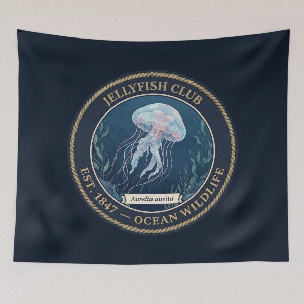 Item preview, Jellyfish Club Vintage Badge Ocean Wildlife Art designed and sold by CalmCapy Co.