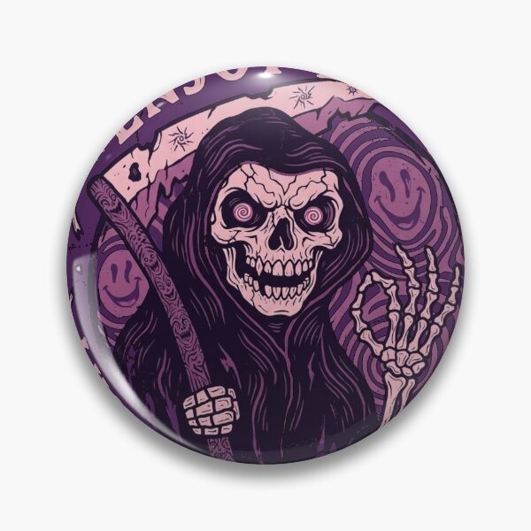 Item preview, Enjoy Life Grim Reaper Trippy Dark Humor Badge designed and sold by KiwiRider.
