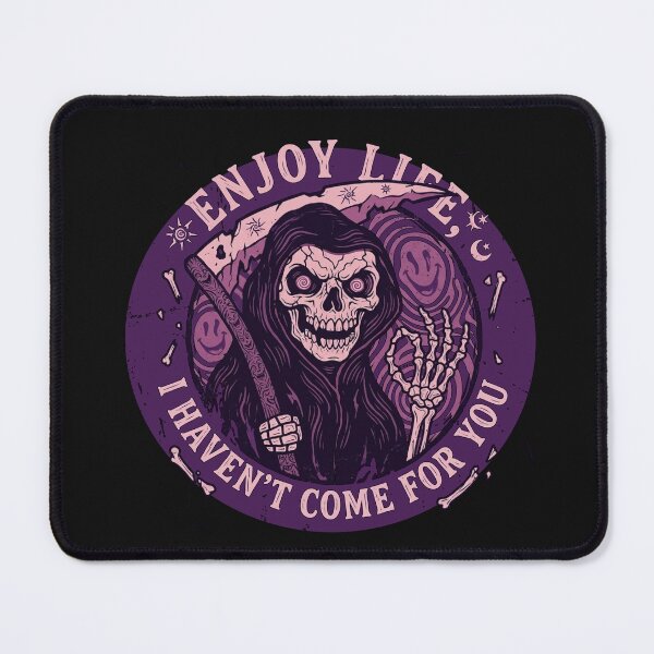 Item preview, Enjoy Life Grim Reaper Trippy Dark Humor Badge designed and sold by KiwiRider.