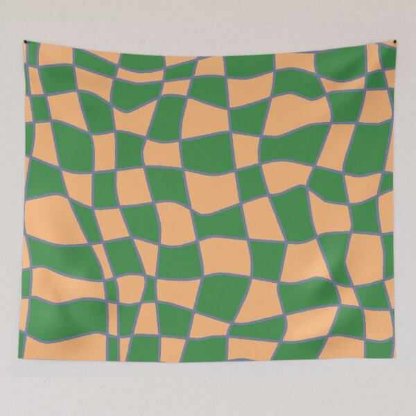 Item preview, Green and Orange Wavy Checkerboard Pattern designed and sold by ubborn.