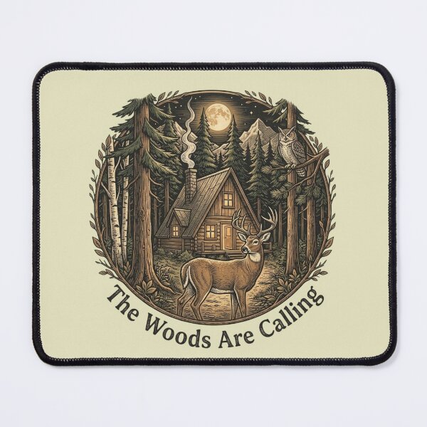 Item preview, Vintage The Woods Are Calling Forest Cabin Deer Design designed and sold by BirdsnStuff.