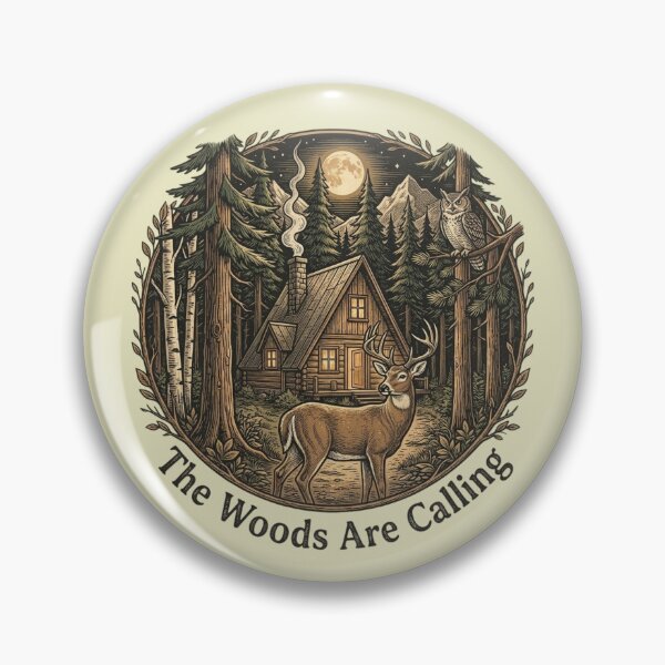 Item preview, Vintage The Woods Are Calling Forest Cabin Deer Design designed and sold by BirdsnStuff.