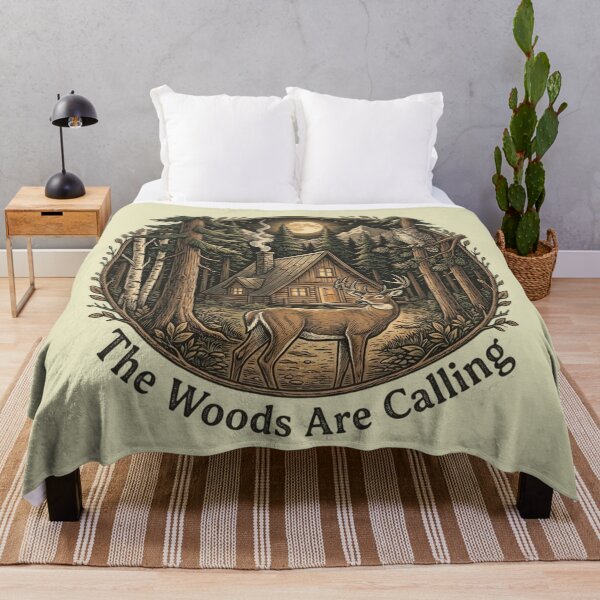 Item preview, Vintage The Woods Are Calling Forest Cabin Deer Design designed and sold by BirdsnStuff.