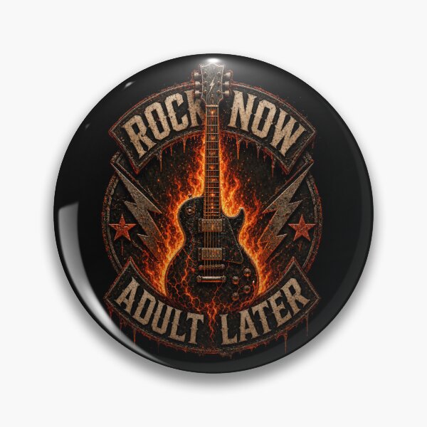 Item preview, Rock Now, Adult Later – Flaming Guitar Vector Emblem Vintage Rock Design designed and sold by Jandedan.