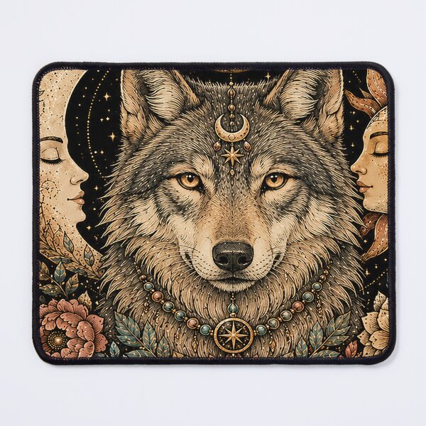 Item preview, Cosmic Boho Wolf Moon Sun Celestial Art designed and sold by alw951.