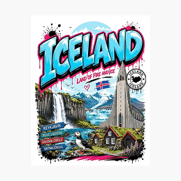Item preview, Iceland Street Art Urban Graphic Tee designed and sold by AtuqStudio.