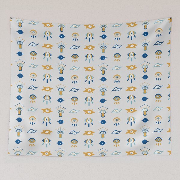 Item preview, Evil Eyes-Mati Pattern 1 - Greek Blue, Gold and White designed and sold by Daniel Bevis Design.
