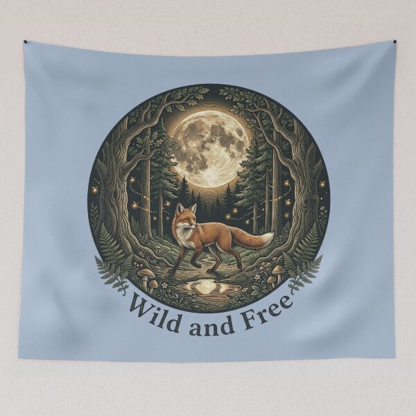 Item preview, Vintage Wild and Free Forest Fox Nightscape Design designed and sold by BirdsnStuff.