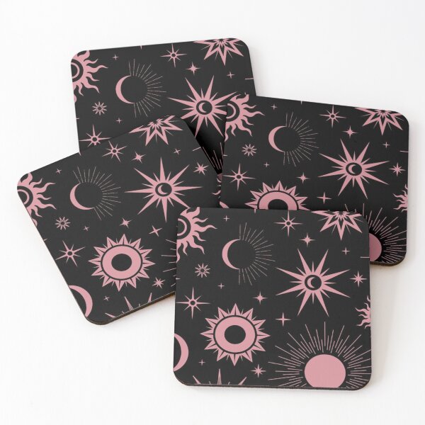 Item preview, Black Pink Sun and Stars Pattern designed and sold by KayeSystems.