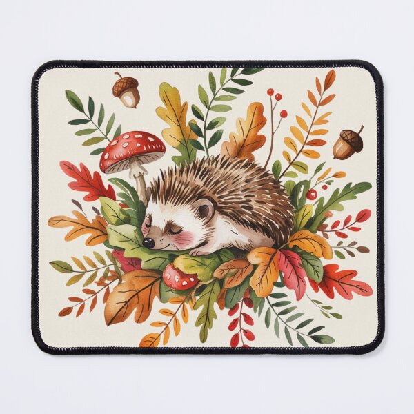 Item preview, Sleeping Hedgehog Autumn Leaves Watercolor designed and sold by CalmCapy Co.