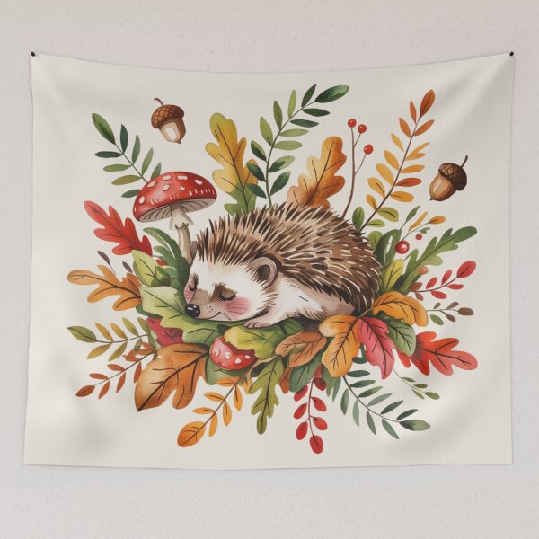 Artikelvorschau, Schlafender Igel, Herbstblätter, Aquarell entworfen und verkauft von CalmCapy Co.