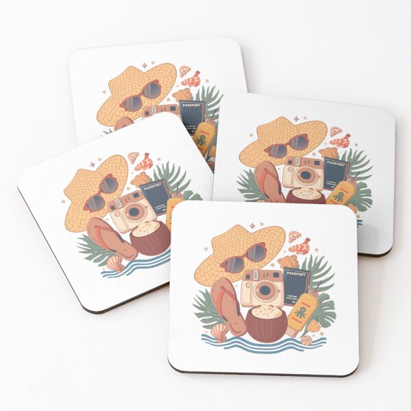 Item preview, Tropical Sunset Vacation Flat Lay Logo - Retro Summer Travel Design designed and sold by trendplusco.