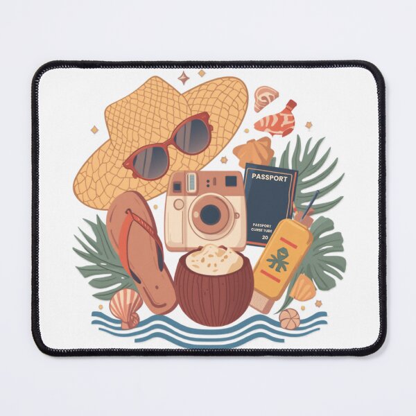 Item preview, Tropical Sunset Vacation Flat Lay Logo - Retro Summer Travel Design designed and sold by trendplusco.