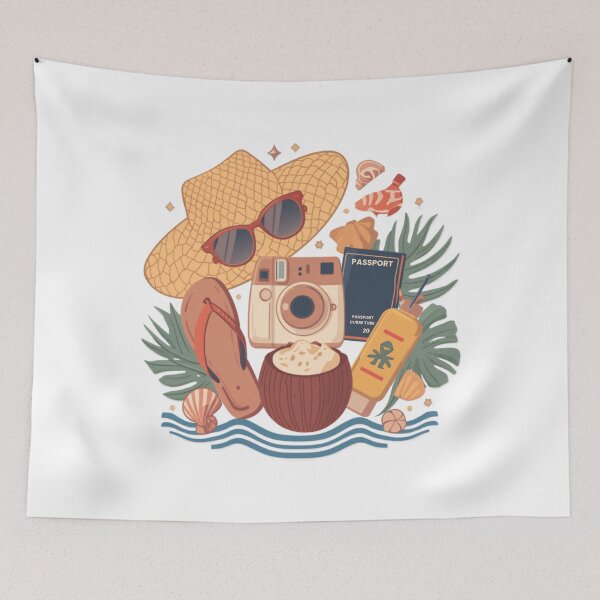 Item preview, Tropical Sunset Vacation Flat Lay Logo - Retro Summer Travel Design designed and sold by trendplusco.