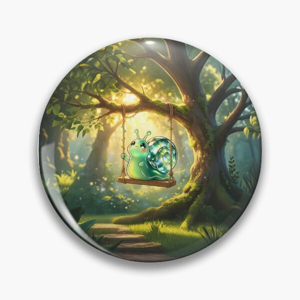 Item preview, The Joyful Swinger - Cute Emerald Snail on a Magic Forest Swing designed and sold by ABYSSLAB.