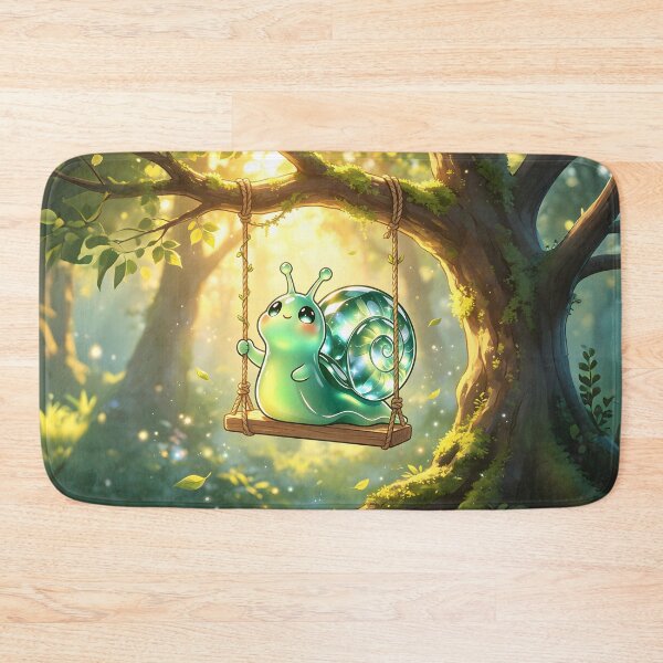 Item preview, The Joyful Swinger - Cute Emerald Snail on a Magic Forest Swing designed and sold by ABYSSLAB.