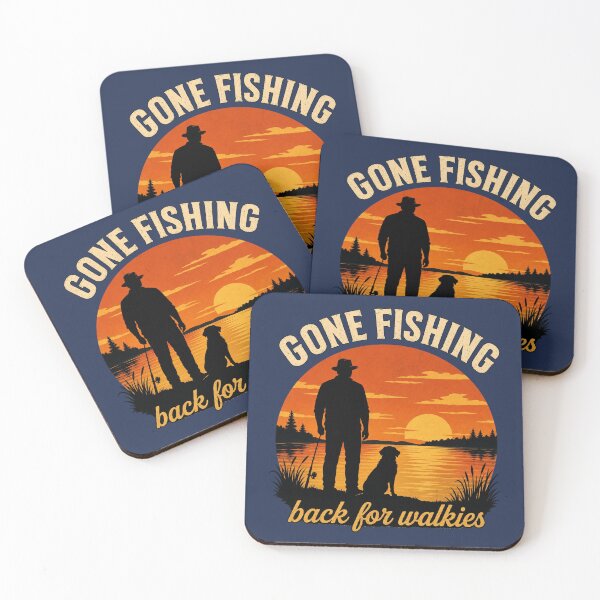 Item preview, Gone Fishing Back for Walkies - Vintage Sunset Silhouette Fishing Dog Gift designed and sold by bumbledown.