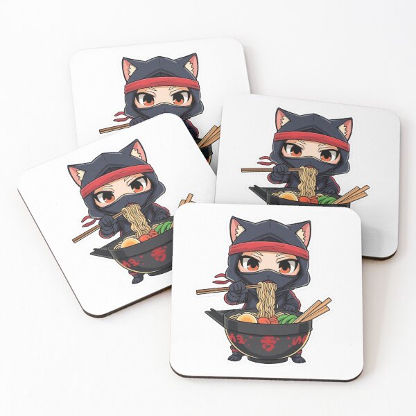 Item preview, Cute Ninja Cat Eating Ramen Noodles designed and sold by Ankushpc.