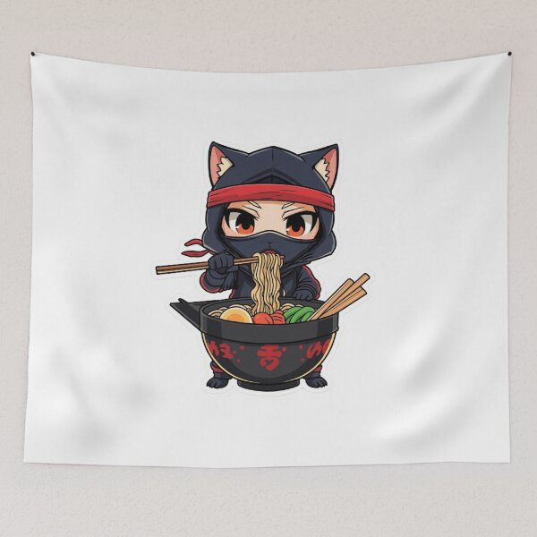 Item preview, Cute Ninja Cat Eating Ramen Noodles designed and sold by Ankushpc.