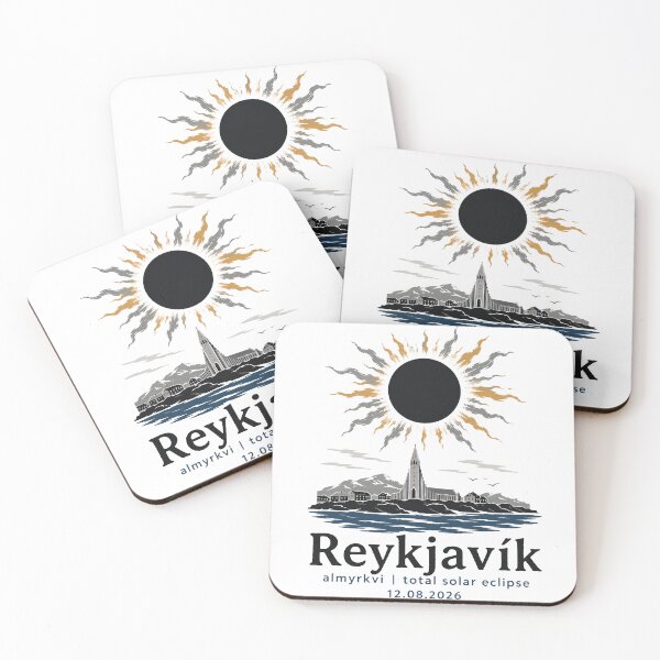 Artikelvorschau, Totale Sonnenfinsternis in Reykjavik 2026, Island, Kunst entworfen und verkauft von Beyond Destinations.