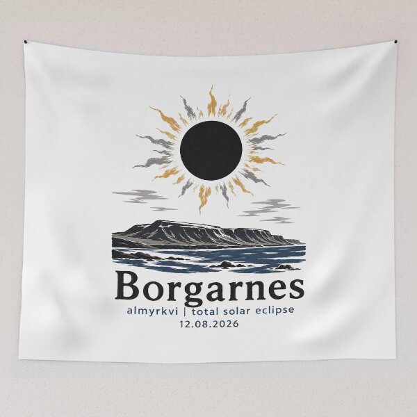 Item preview, Borgarnes Total Solar Eclipse 2026 Iceland Art designed and sold by Beyond Destinations.