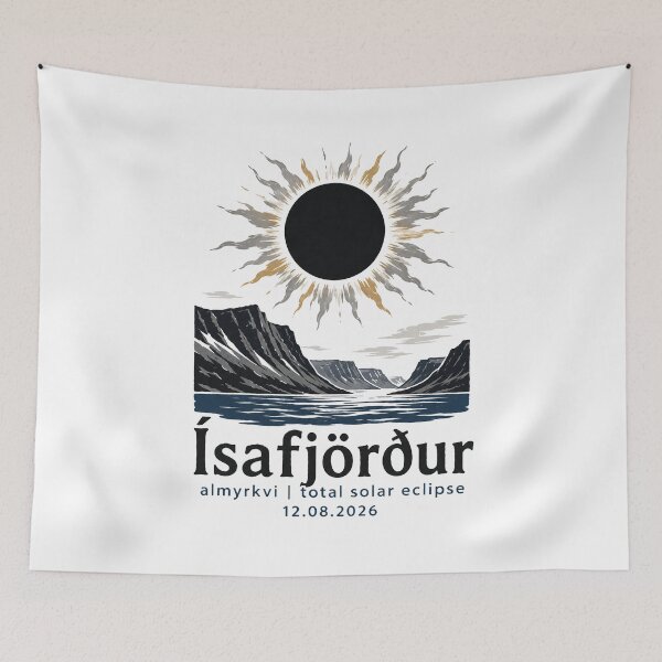 Item preview, Isafjordur Total Solar Eclipse 2026 Iceland Art designed and sold by Beyond Destinations.