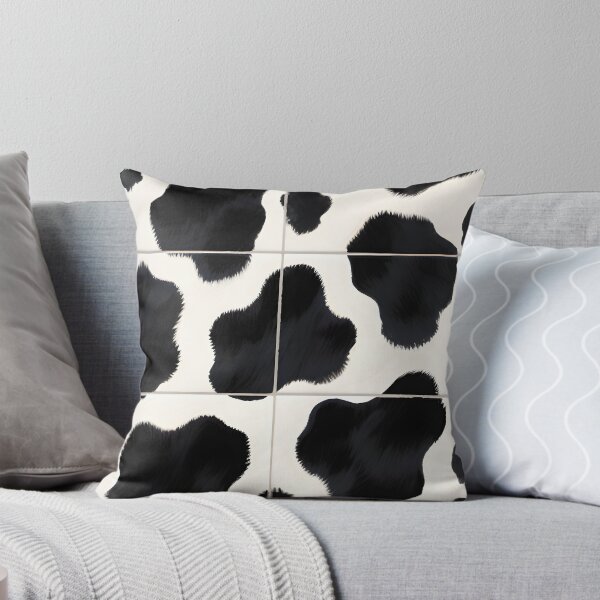 Aperçu de l'œuvre Impression décorative moderne à motif noir et blanc façon peau de vache créée et vendue par Pixuprint.