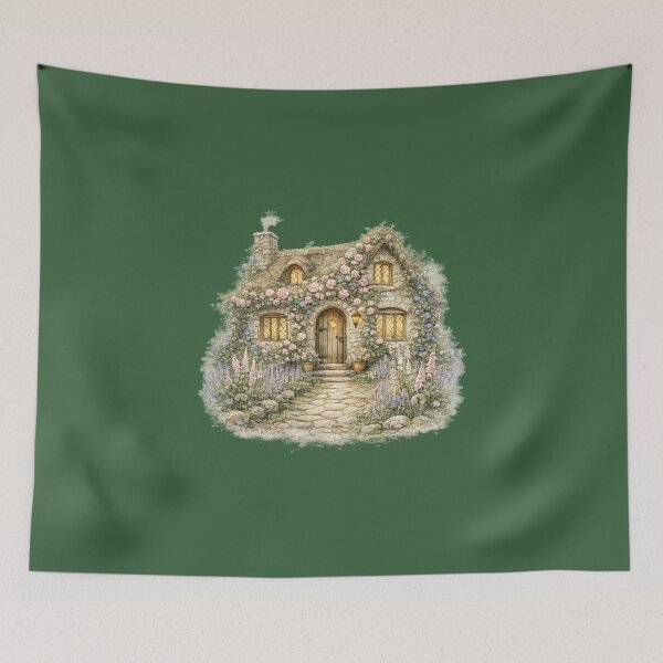 Item preview, Stone Cottage Watercolor Illustration – Romantic Cottagecore Floral Cottage Garden Art designed and sold by MagicMakerPh.