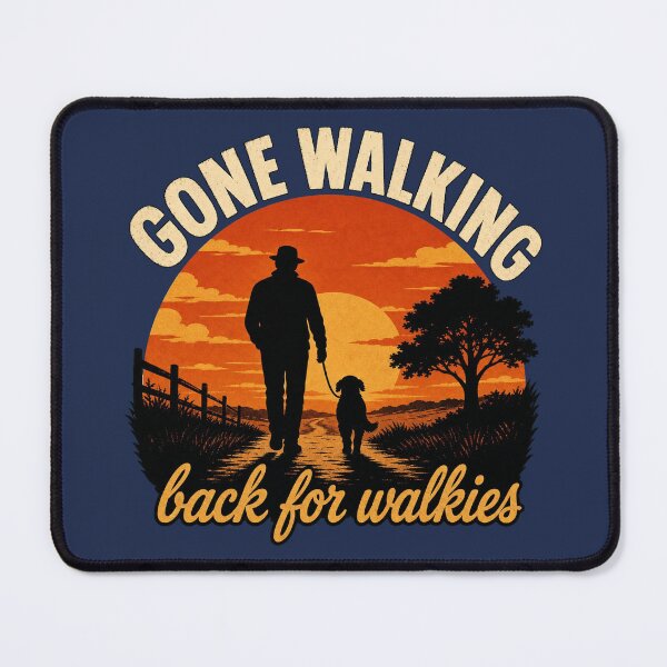 Item preview, Gone Walking Back for Walkies - Vintage Sunset Silhouette Dog Walking Gift designed and sold by bumbledown.