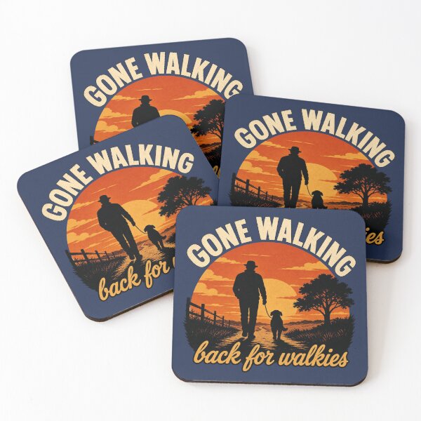 Item preview, Gone Walking Back for Walkies - Vintage Sunset Silhouette Dog Walking Gift designed and sold by bumbledown.