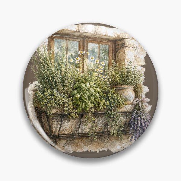 Item preview, Herb Garden Watercolor Illustration – Rustic Botanical Cottage Kitchen Window Box Art designed and sold by MagicMakerPh.