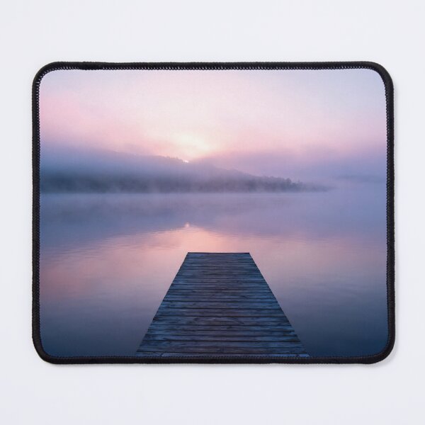 Item preview, Serene Misty Lake Sunrise with Wooden Dock designed and sold by Dezinix.