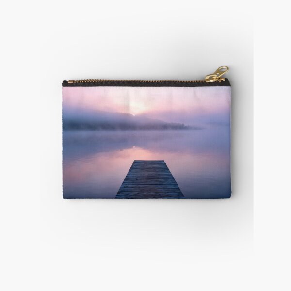 Item preview, Serene Misty Lake Sunrise with Wooden Dock designed and sold by Dezinix.