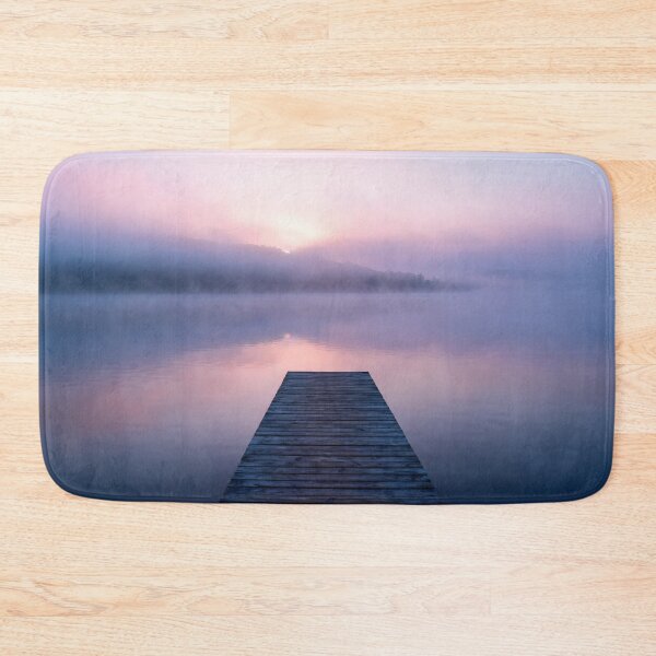 Item preview, Serene Misty Lake Sunrise with Wooden Dock designed and sold by Dezinix.