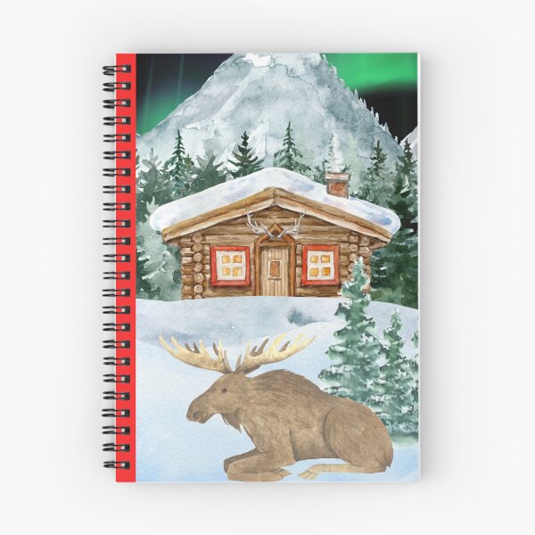 Item preview, Scandinavian Log Cabin & Moose Under Northern Lights | Cozy Nordic Winter Snow Landscape Design designed and sold by PureHopeStudio.