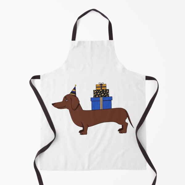 Item preview, Long brown dog wearing party hat carrying gift boxes designed and sold by ViniBall.