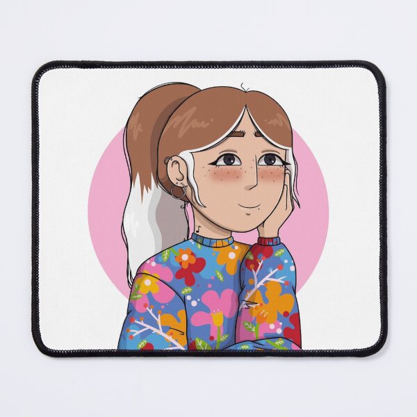 Item preview, Dreamy cartoon girl with ponytail and colorful floral sweater designed and sold by ViniBall.