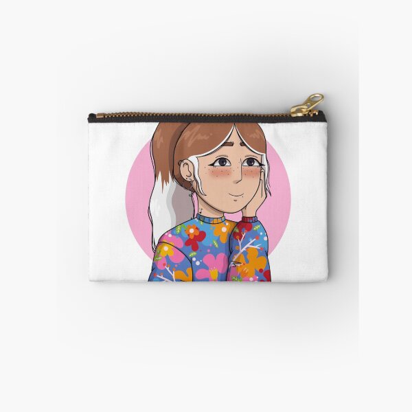 Item preview, Dreamy cartoon girl with ponytail and colorful floral sweater designed and sold by ViniBall.