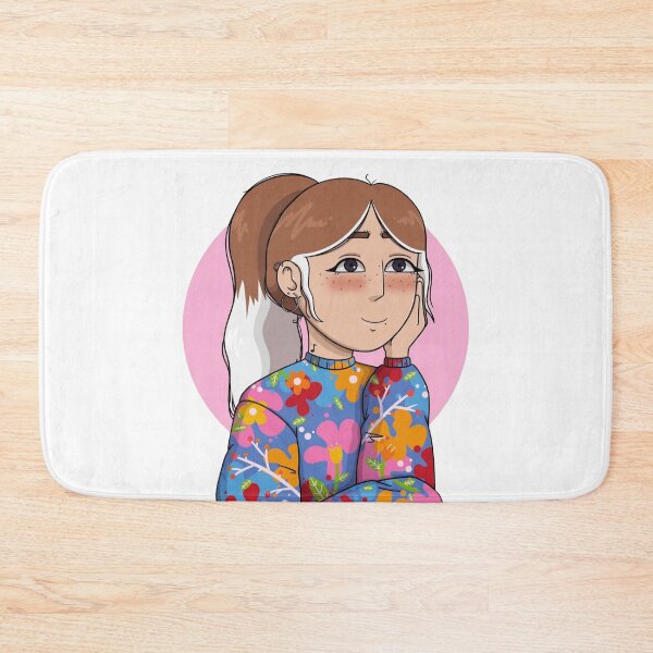 Item preview, Dreamy cartoon girl with ponytail and colorful floral sweater designed and sold by ViniBall.