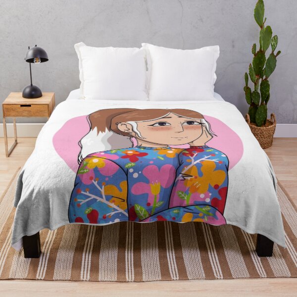 Item preview, Dreamy cartoon girl with ponytail and colorful floral sweater designed and sold by ViniBall.
