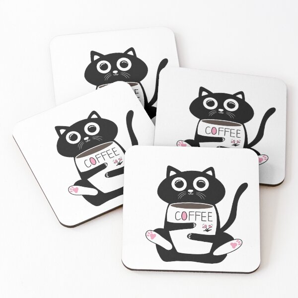 Item preview, Cute black cat drinking coffee -Monday cat designed and sold by Min659.
