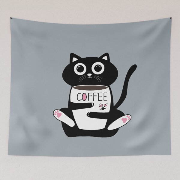 Item preview, Cute black cat drinking coffee -Monday cat designed and sold by Min659.