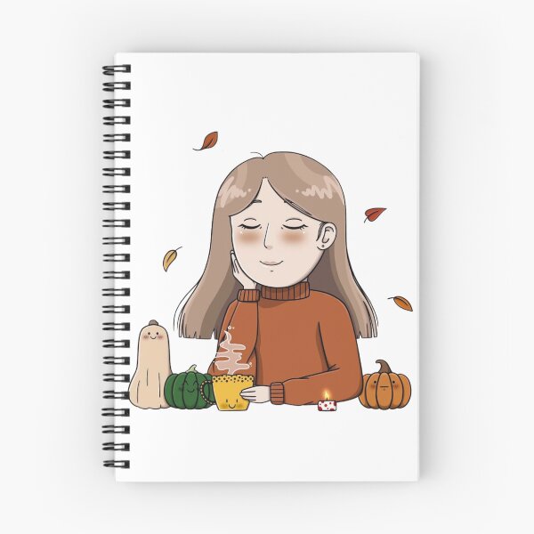 Item preview, Autumn-themed girl enjoying warm drink with pumpkins designed and sold by ViniBall.