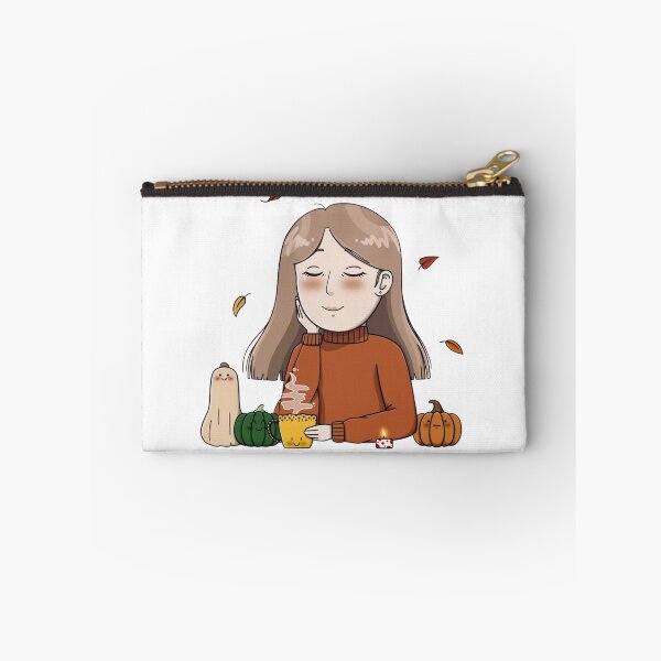 Item preview, Autumn-themed girl enjoying warm drink with pumpkins designed and sold by ViniBall.